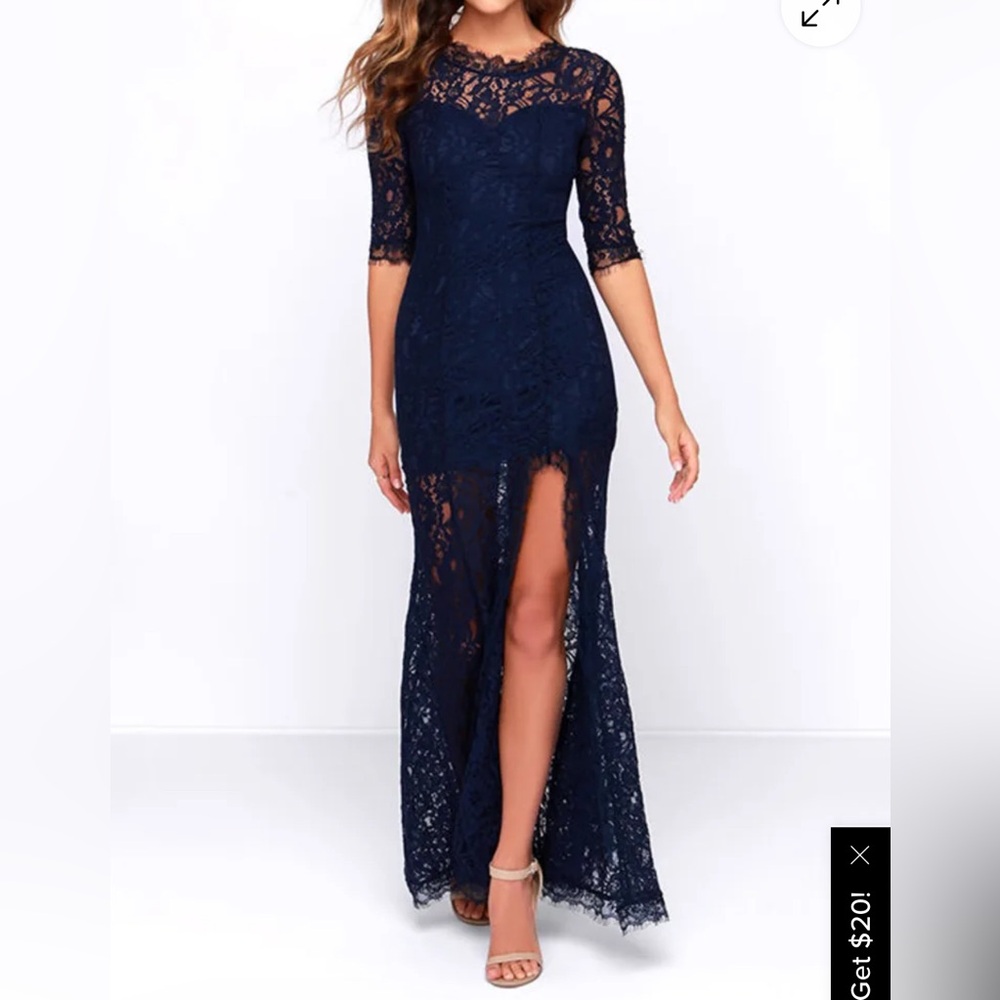 NEVER WORN without tags - Lulu’s Only One Navy Blue Lace Maxi Dress